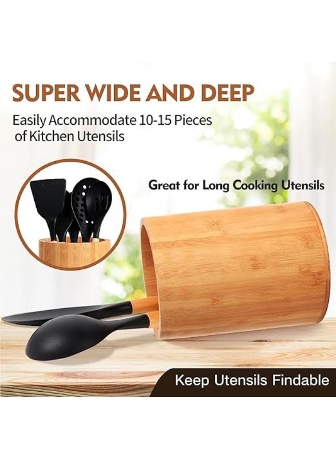 Bamboo Utensil Holder, Large Utensil Holder for Kitchen Counter, Bamboo Spoon and Chopstick Holder for Kitchen Decor, Flatware and Spoon Storage Organizer, for Kitchen Counter, Pantry and Bathroom - Image 3