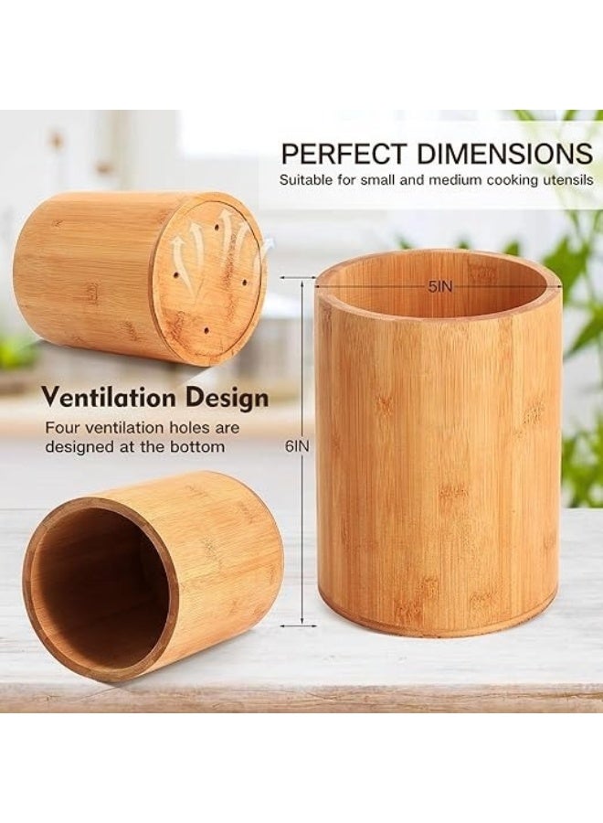 Bamboo Utensil Holder, Large Utensil Holder for Kitchen Counter, Bamboo Spoon and Chopstick Holder for Kitchen Decor, Flatware and Spoon Storage Organizer, for Kitchen Counter, Pantry and Bathroom - Image 2