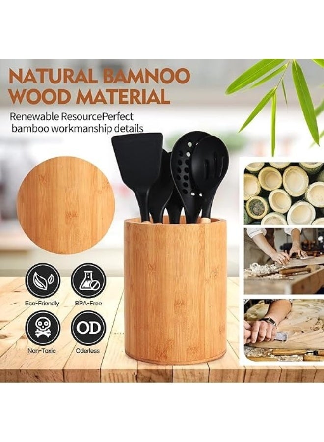 Bamboo Utensil Holder, Large Utensil Holder for Kitchen Counter, Bamboo Spoon and Chopstick Holder for Kitchen Decor, Flatware and Spoon Storage Organizer, for Kitchen Counter, Pantry and Bathroom - Image 4
