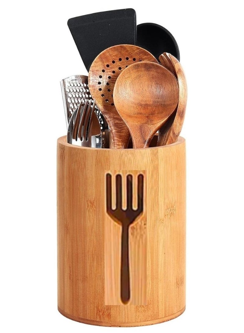 Bamboo Utensil Holder, Large Utensil Holder for Kitchen Counter, Bamboo Spoon and Chopstick Holder for Kitchen Decor, Flatware and Spoon Storage Organizer, for Kitchen Counter, Pantry and Bathroom - Image 1