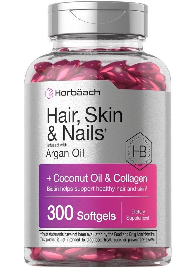 Horbäach Horbäach Hair Skin and Nails Vitamins | 300 Softgels | with Biotin and Collagen | Infused with Argan Oil and Coconut Oil | Non-GMO, Gluten Free Supplement  - Image 1