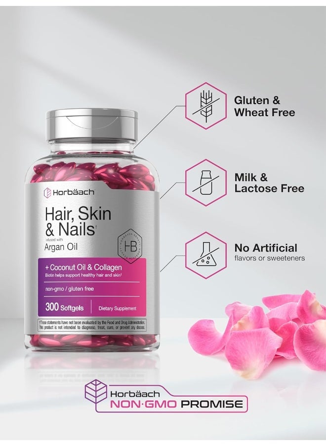 Horbäach Horbäach Hair Skin and Nails Vitamins | 300 Softgels | with Biotin and Collagen | Infused with Argan Oil and Coconut Oil | Non-GMO, Gluten Free Supplement  - Image 5