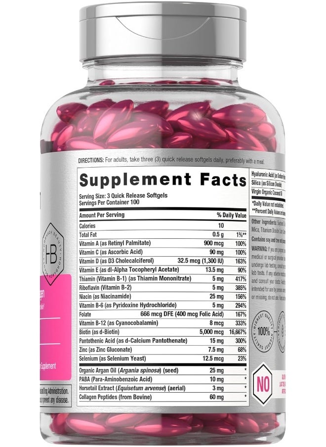 Horbäach Horbäach Hair Skin and Nails Vitamins | 300 Softgels | with Biotin and Collagen | Infused with Argan Oil and Coconut Oil | Non-GMO, Gluten Free Supplement  - Image 2