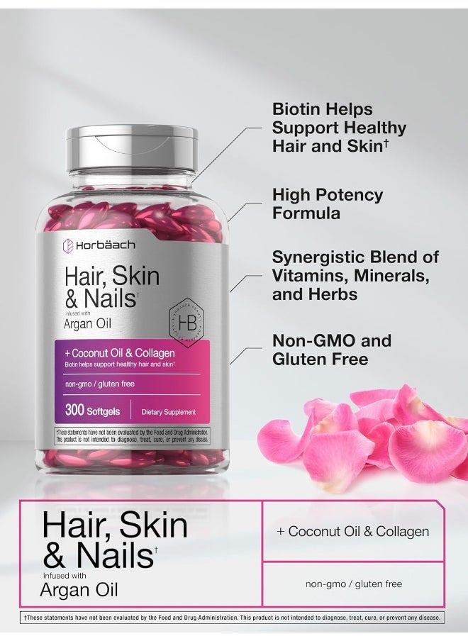 Horbäach Horbäach Hair Skin and Nails Vitamins | 300 Softgels | with Biotin and Collagen | Infused with Argan Oil and Coconut Oil | Non-GMO, Gluten Free Supplement  - Image 4