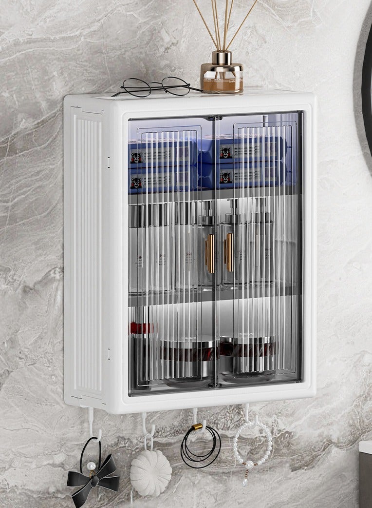 XiuWoo Large Capacity No Drilling Bathroom Storage Shelf Wall-Mounted Bathroom Organizer Rack Dust and Moisture Proof Shelf For Cosmetics Including Hooks For Hanging - Image 1