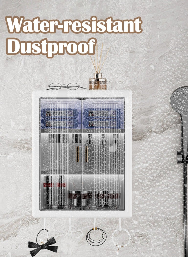 XiuWoo Large Capacity No Drilling Bathroom Storage Shelf Wall-Mounted Bathroom Organizer Rack Dust and Moisture Proof Shelf For Cosmetics Including Hooks For Hanging - Image 2