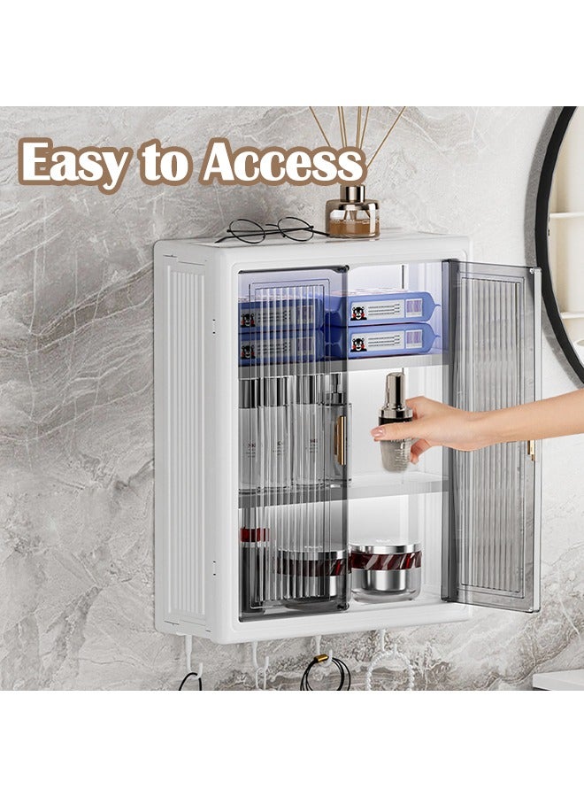 XiuWoo Large Capacity No Drilling Bathroom Storage Shelf Wall-Mounted Bathroom Organizer Rack Dust and Moisture Proof Shelf For Cosmetics Including Hooks For Hanging - Image 4