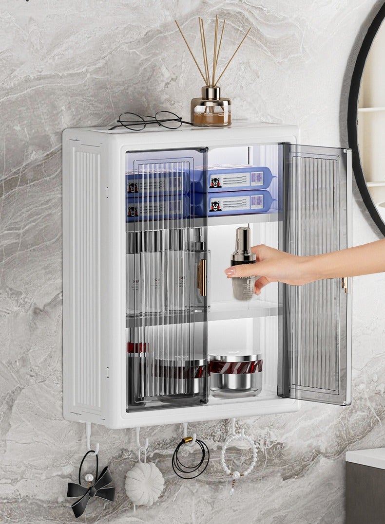 XiuWoo Large Capacity No Drilling Bathroom Storage Shelf Wall-Mounted Bathroom Organizer Rack Dust and Moisture Proof Shelf For Cosmetics Including Hooks For Hanging - Image 5