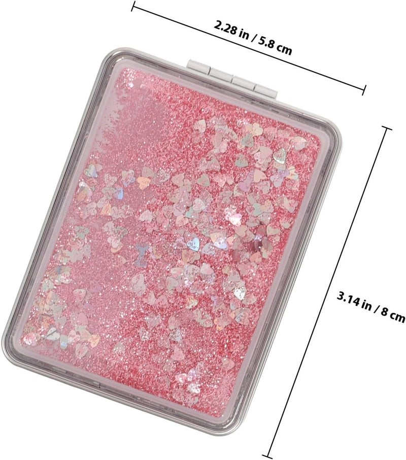 Portable Compact Handheld Makeup Mirror 2pcs Mini Foldable Small Hand Mirror Set for Travel and Handbag Pink and Square Decorative for Women and Students - Image 2