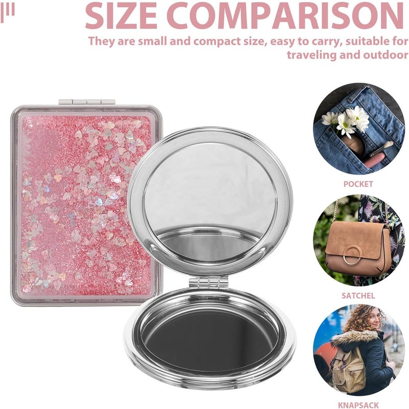Portable Compact Handheld Makeup Mirror 2pcs Mini Foldable Small Hand Mirror Set for Travel and Handbag Pink and Square Decorative for Women and Students - Image 3