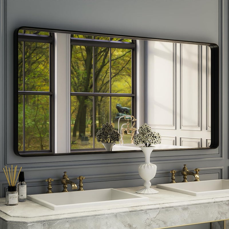 ISKM 60x30 Inch Black Framed Mirrors for Bathroom Vanity Mirror for Wall Decorative Rectangular AntiRust Tempered Glass HorizontalVertical