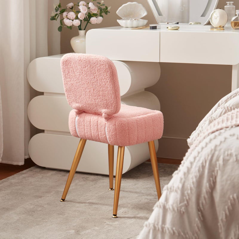 ZYKZYK Updated Vanity Chair, Storage Ottoman with Folding Back & Gold-Toned Metal Legs, Ottoman Seat with Teddy Velvet for Dressing Room Living Room Bedroom, 15" x 12" Inch - Image 5