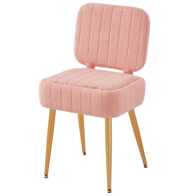 ZYKZYK Updated Vanity Chair, Storage Ottoman with Folding Back & Gold-Toned Metal Legs, Ottoman Seat with Teddy Velvet for Dressing Room Living Room Bedroom, 15" x 12" Inch - Image 1