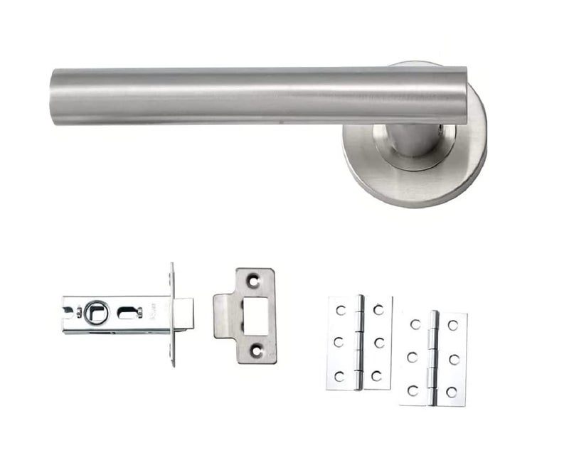 IRONZONE 1 Set of Quality Straight Door Handle Pack Internal C/w Latch Hinges Straight Lever Furniture Stainless Steel IRONZONE™ - Image 1