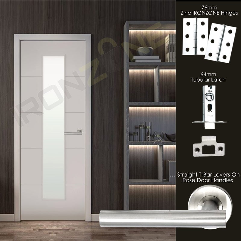 IRONZONE 1 Set of Quality Straight Door Handle Pack Internal C/w Latch Hinges Straight Lever Furniture Stainless Steel IRONZONE™ - Image 2