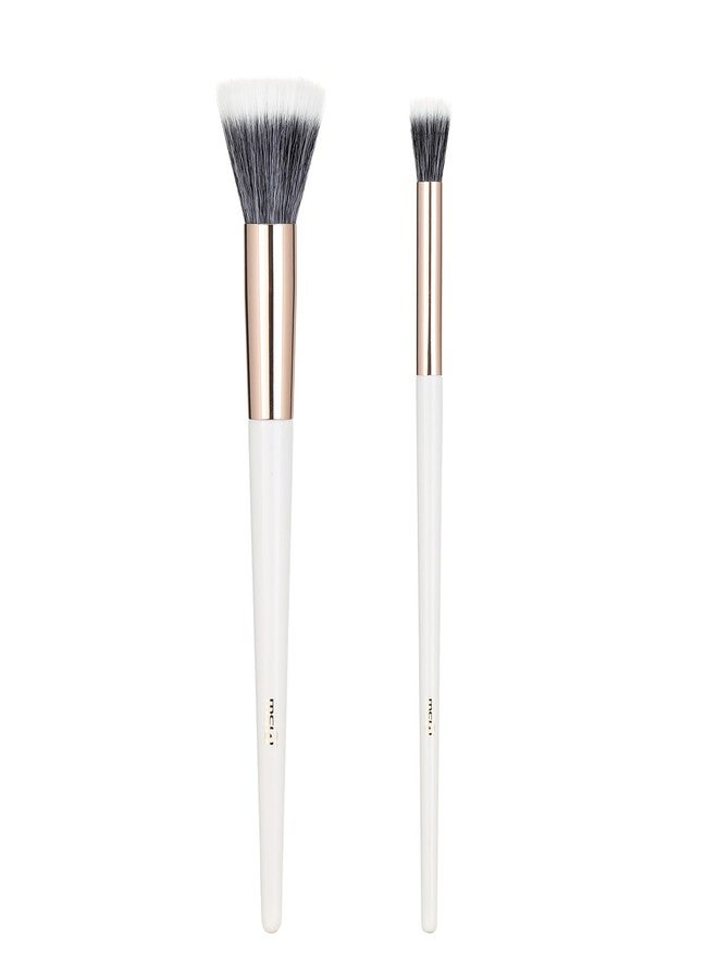 MSQ 2PCS Duo Fiber Stipping Brushes, Flat Top Double Stipple Makeup Brush Blusher Brush, Great for Blending, Highlight, Blush, Contour, Cream, Foundation,Smooth & Natural, White - Image 1