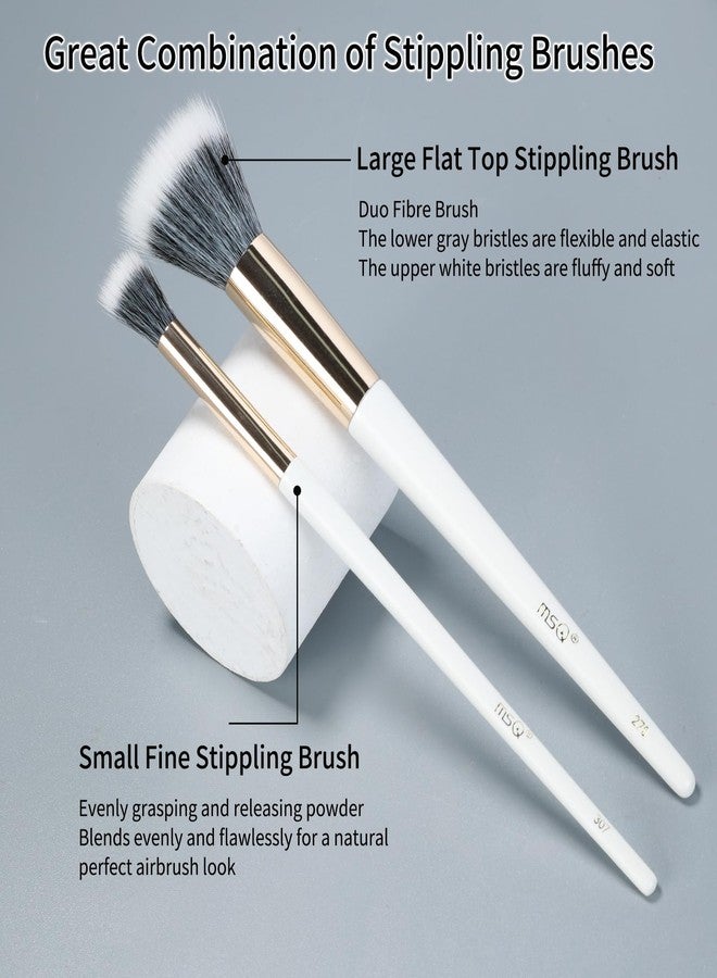 MSQ 2PCS Duo Fiber Stipping Brushes, Flat Top Double Stipple Makeup Brush Blusher Brush, Great for Blending, Highlight, Blush, Contour, Cream, Foundation,Smooth & Natural, White - Image 2