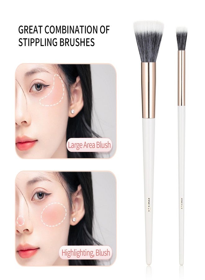 MSQ 2PCS Duo Fiber Stipping Brushes, Flat Top Double Stipple Makeup Brush Blusher Brush, Great for Blending, Highlight, Blush, Contour, Cream, Foundation,Smooth & Natural, White - Image 3