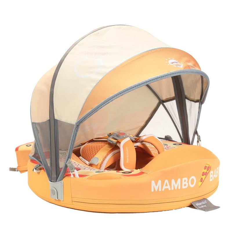 AnjeeIOT Mambobaby Float with Canopy Baby Pool Floats Non Inflatable for Swimming Baby Swim Float Safety Swim Tranier Upgraded Tail Solid Pool Float for Infant Toddler 3-24 Months, Pizza - Image 1