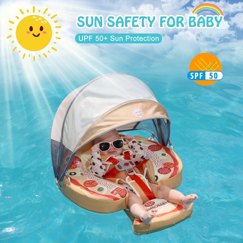 AnjeeIOT Mambobaby Float with Canopy Baby Pool Floats Non Inflatable for Swimming Baby Swim Float Safety Swim Tranier Upgraded Tail Solid Pool Float for Infant Toddler 3-24 Months, Pizza - Image 5
