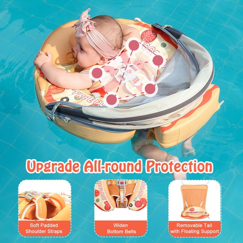 AnjeeIOT Mambobaby Float with Canopy Baby Pool Floats Non Inflatable for Swimming Baby Swim Float Safety Swim Tranier Upgraded Tail Solid Pool Float for Infant Toddler 3-24 Months, Pizza - Image 4
