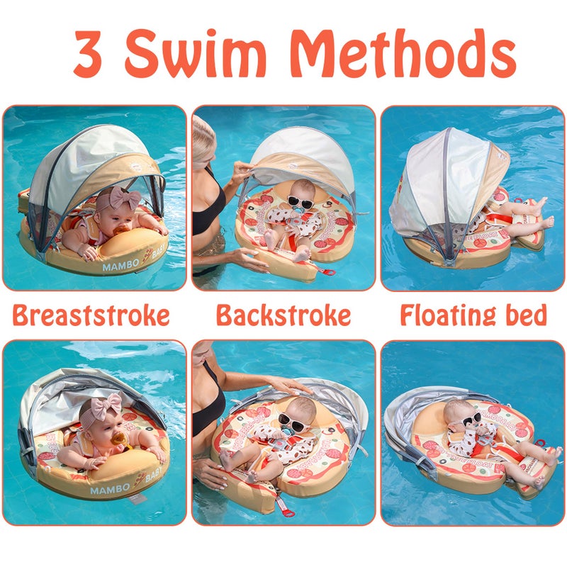 AnjeeIOT Mambobaby Float with Canopy Baby Pool Floats Non Inflatable for Swimming Baby Swim Float Safety Swim Tranier Upgraded Tail Solid Pool Float for Infant Toddler 3-24 Months, Pizza - Image 2