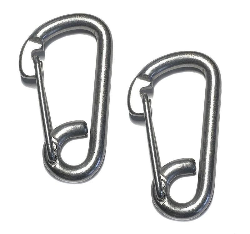 US STAINLESS 2 Pieces Stainless Steel 316 Spring Hook Carabiner 3/8" (10mm) Marine Grade Safety Clip - Image 1
