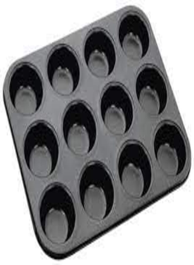 Kitchen Mate Non-Stick Mild Steel Coating Muffin, Cup Cake Baking Tray,(Black, 12 Cavity)-Large 7cm Cavity Size