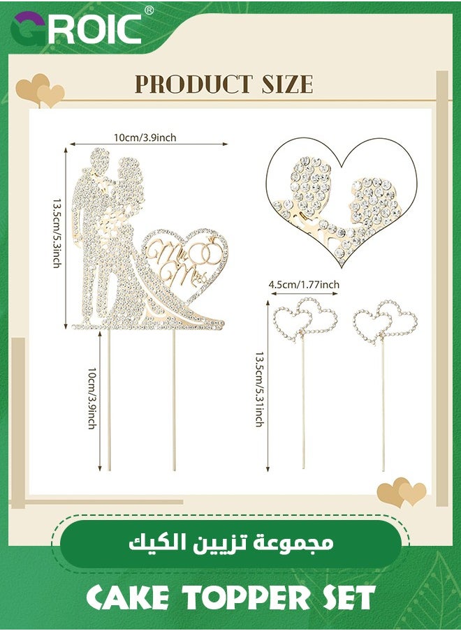 GROIC - Mr and Mrs Cake Topper Rhinestone Metal Love Wedding Cake Topper Crystal Heart Shaped Cake Toppers Funny Diamond Bride and Groom Anniversary Party Cake Decoration Gold,Party Supplies - Image 1