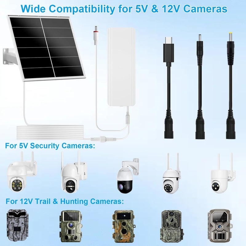 VUEBEE 20W Solar Panel Kit with 24000mAh Battery for Security & Trail Cameras, 5V/12V Adjustable Output, USB-C & DC Plugs, IP66 Waterproof, 360° Mount - Image 2