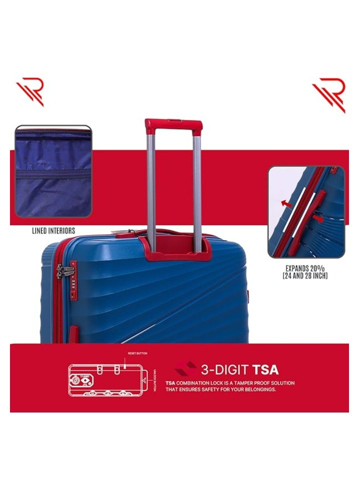 Reflection 28 Inch Polypropylene Suitcase Lightweight Hard Case Curvy Line Series Travel Luggage Trolley with 121L Storage Capacity 4 Spinner Wheels and TSA Lock Blue - Image 4