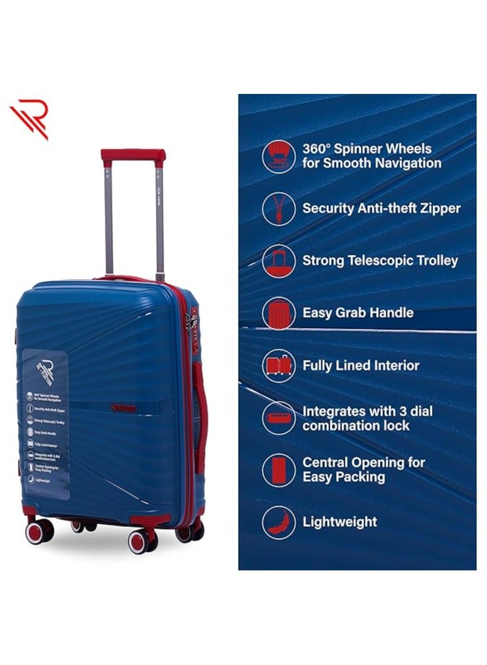 Reflection 28 Inch Polypropylene Suitcase Lightweight Hard Case Curvy Line Series Travel Luggage Trolley with 121L Storage Capacity 4 Spinner Wheels and TSA Lock Blue - Image 5