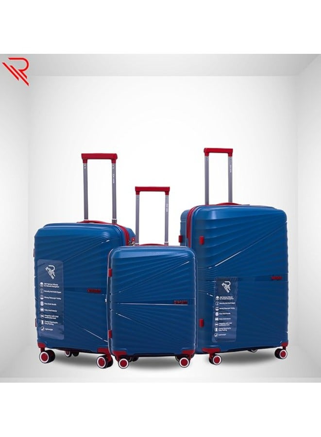 Reflection 28 Inch Polypropylene Suitcase Lightweight Hard Case Curvy Line Series Travel Luggage Trolley with 121L Storage Capacity 4 Spinner Wheels and TSA Lock Blue - Image 2