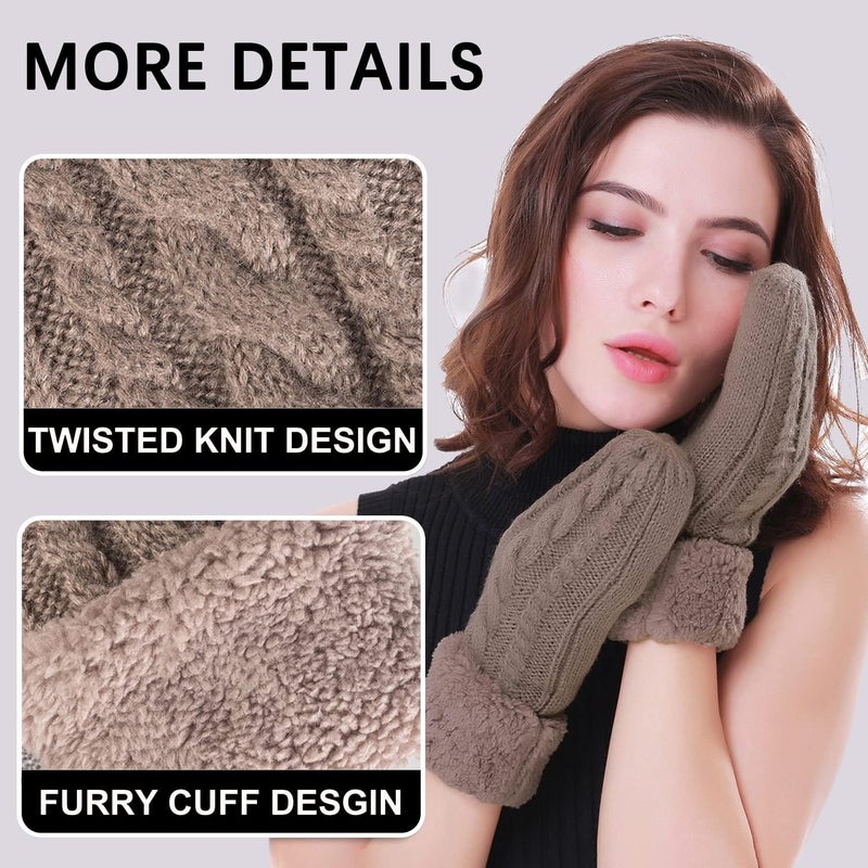 Whiteleopard Women's Winter Gloves Warm Lining - Cozy Wool Knit Thick Gloves Mittens - Image 4