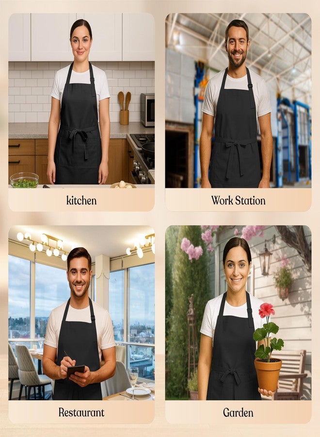 CRASOME مريلة مطبخ من CRASOME | مريلة طبخ للجنسين بجيبين وأحزمة قابلة للتعديل | مريلة للطهاة، الفنادق، المقاهي، المطاعم، البستنة، ورش العمل (عبوة من 3 قطع باللون الأسود) - Image 5