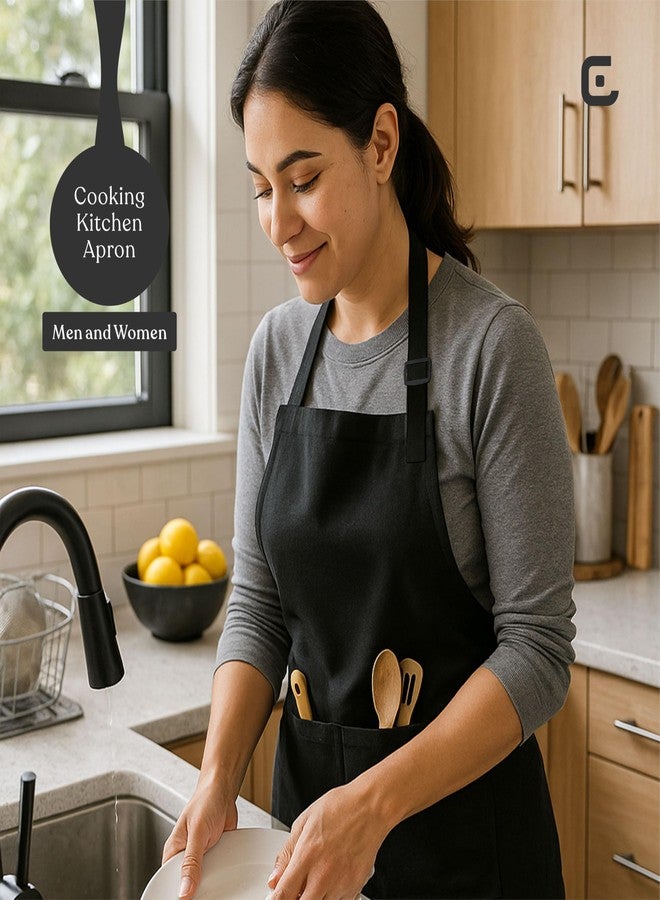 CRASOME مريلة مطبخ من CRASOME | مريلة طبخ للجنسين بجيبين وأحزمة قابلة للتعديل | مريلة للطهاة، الفنادق، المقاهي، المطاعم، البستنة، ورش العمل (عبوة من 3 قطع باللون الأسود) - Image 4