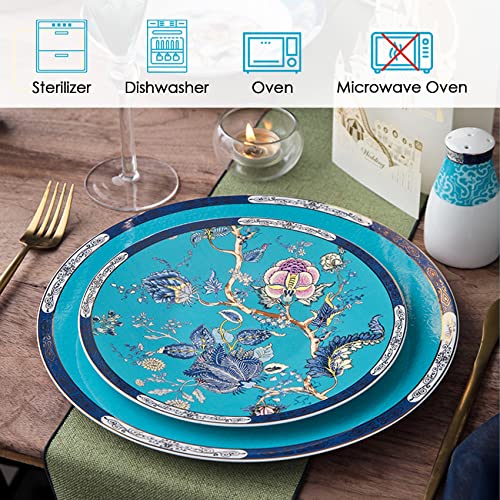 ACMLIFE Bone China Dinnerware Set for 4, 12-Piece Vintage Floral Dinnerware Set, Kitchen Plates and Bowls Set, Thanksgiving Christmas Gifts for Women (Blue) - Image 3