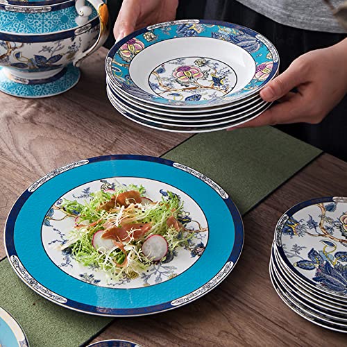 ACMLIFE Bone China Dinnerware Set for 4, 12-Piece Vintage Floral Dinnerware Set, Kitchen Plates and Bowls Set, Thanksgiving Christmas Gifts for Women (Blue) - Image 5