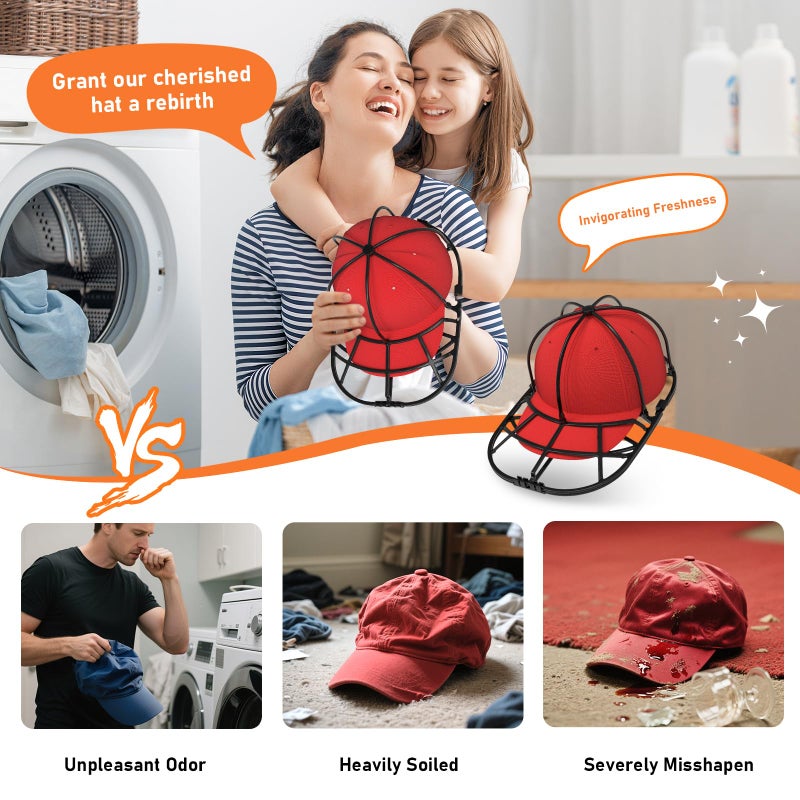 XQXA Hat Washer Cage for Baseball Caps - Hat Cleaner for Washing Machine & Dishwasher, Fits Adult & Kids Caps - Baseball Cap Washing Cage-Black - Image 5