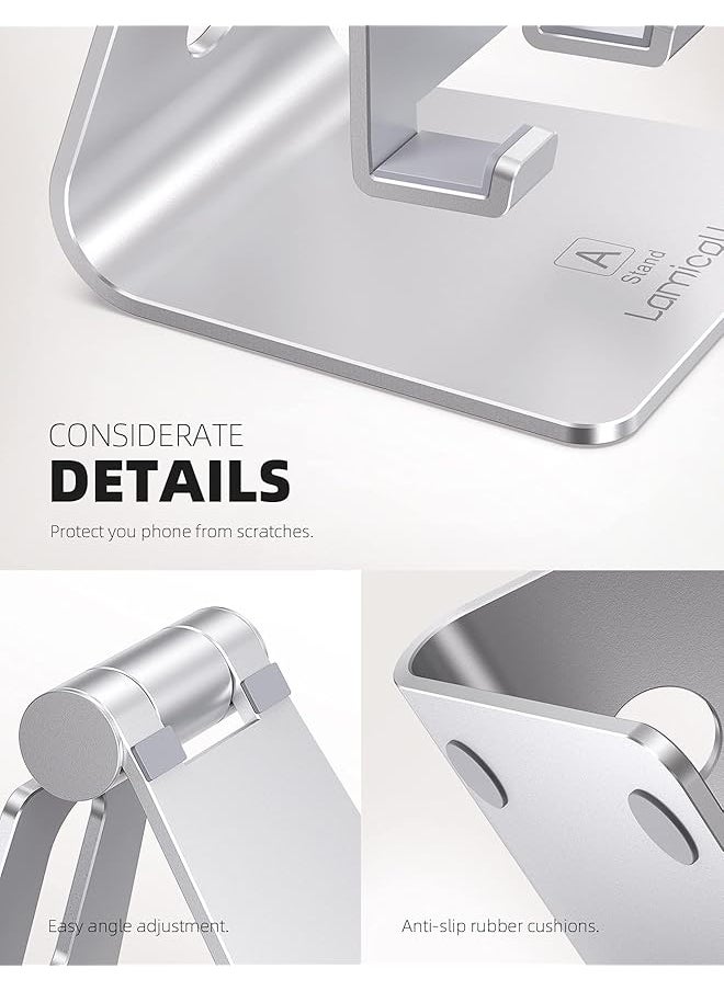Lamicall - Phone Stand Adjustable Phone Holder Mount Compatible With Iphone 12 11 Mini Pro Max Xs Xr X 8 7 6 Plus Galaxy S20 S10 S9 S8 S7 Note 10 9 Switch Smartphones Silver - Image 1