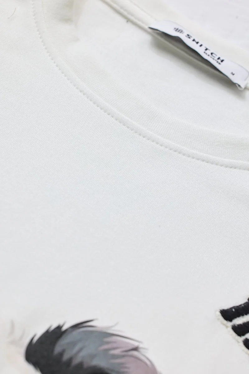 سنيتش Off-White Animal Print Half Sleeve Oversized T-Shirt