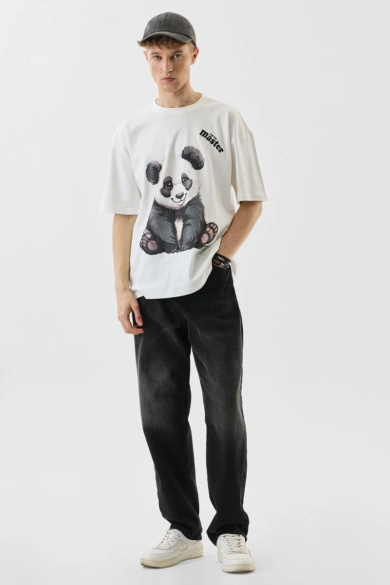 Snitch Off-White Off-White Animal Print Half Sleeve Oversized T-Shirt for Men | Best Price UAE