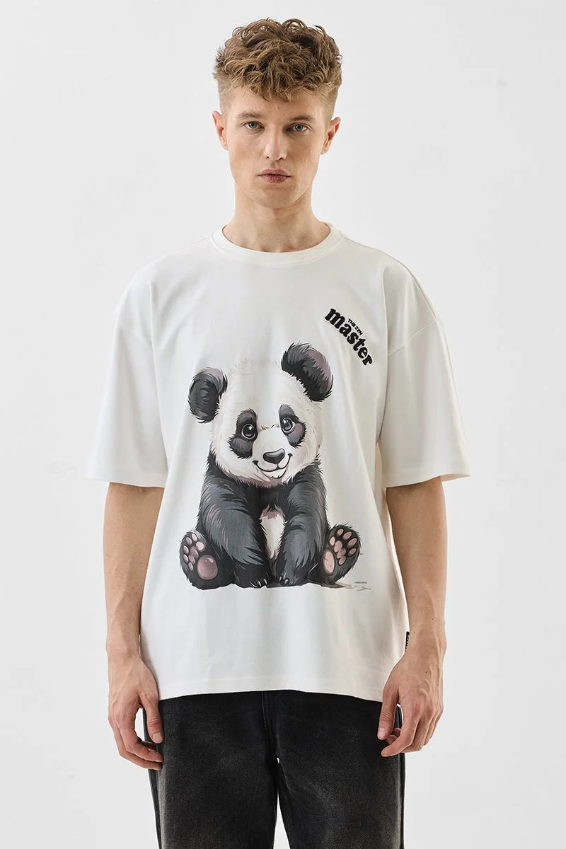 Snitch Off-White Off-White Animal Print Half Sleeve Oversized T-Shirt for Men | Best Price UAE