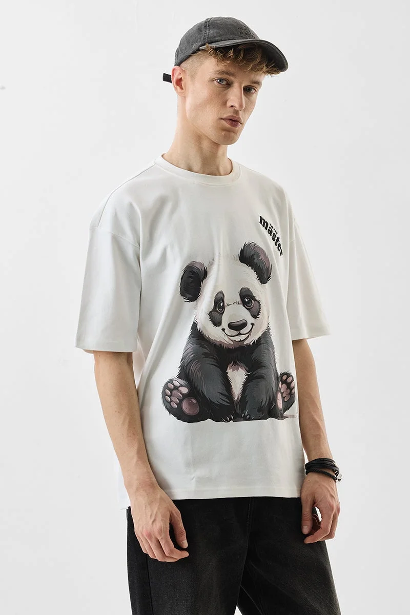 Snitch Off-White Off-White Animal Print Half Sleeve Oversized T-Shirt for Men | Best Price UAE
