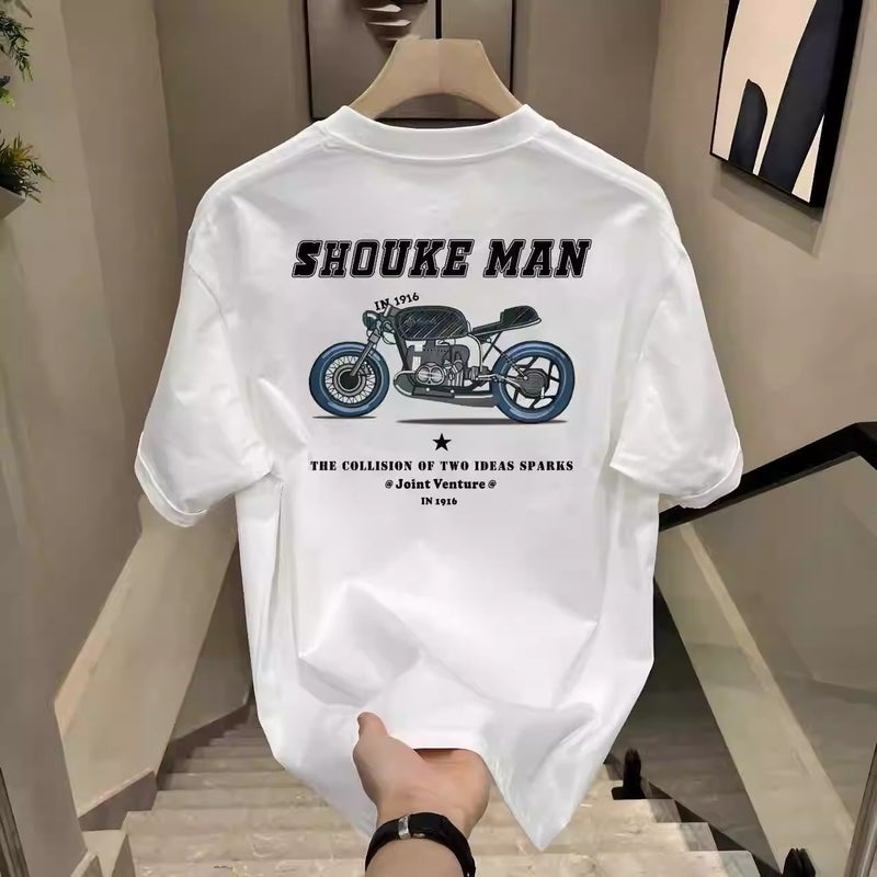 2024 Vintage Harley Motorcycle Letter Tee Unisex Casual Loose Fit White