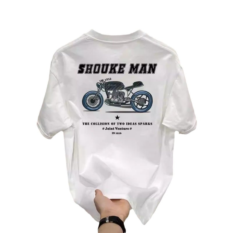 2024 Vintage Harley Motorcycle Letter Tee Unisex Casual Loose Fit White