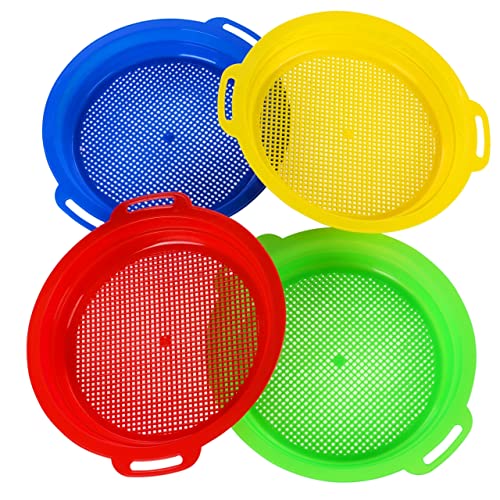 QINGLER Sand Sifters Sieve for The Beach Sand Toys Red Blue Yellow Green Complete Gift Set Bundle4Pack875x 975in - Image 1