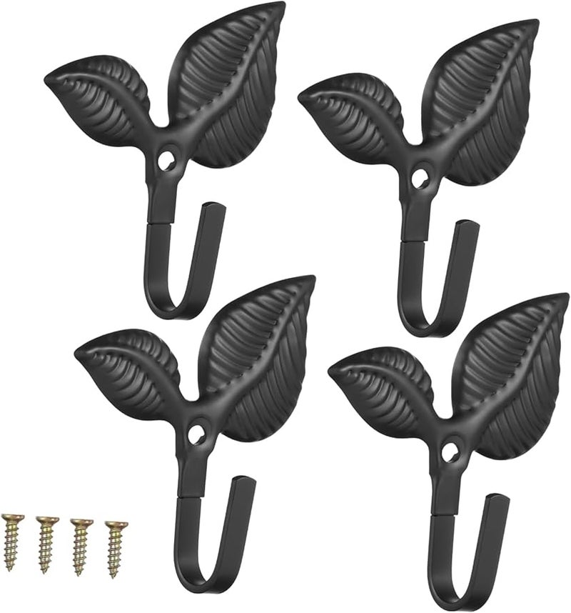 Vintage Leaf Wall Hooks Set of 4 Rustic Iron Coat Hat Towel Hangers for Entryway Bathroom Kitchen - Image 2