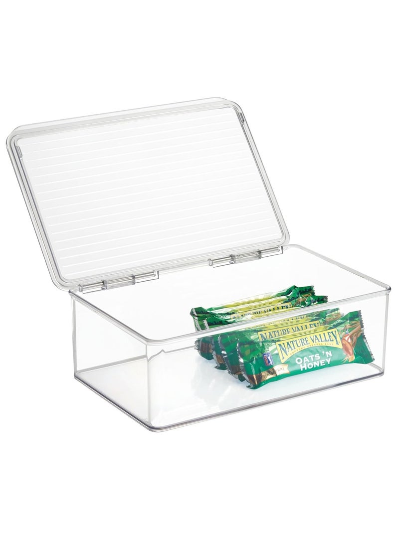 TDAO Medium Stackable Organizer Bin with Hinged Lid, 10.8” x 6.89” x 3.7” Transparent Storage Box, Stackable Freezer and Fridge Organizer Lidded Bin for Home, Office, School, Fridge, Bathroom, Kitchen, Pantry Container, BPA-Free, Food Safe Clear - Image 1