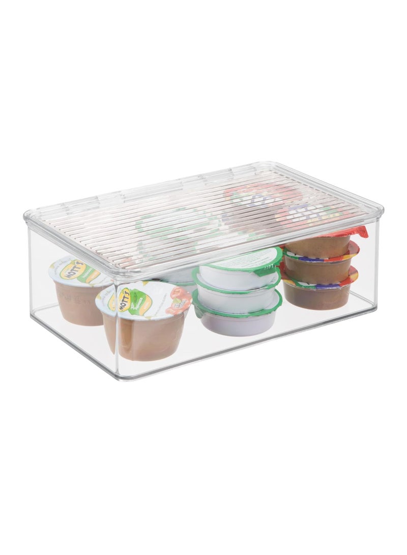 TDAO Medium Stackable Organizer Bin with Hinged Lid, 10.8” x 6.89” x 3.7” Transparent Storage Box, Stackable Freezer and Fridge Organizer Lidded Bin for Home, Office, School, Fridge, Bathroom, Kitchen, Pantry Container, BPA-Free, Food Safe Clear - Image 2
